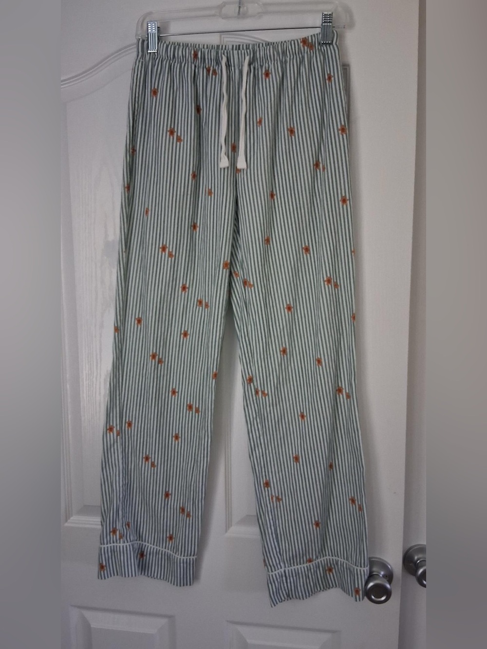 Target Wondershop Green and White Stripe Pajama Set with Orange Floral Accents - Picture 5 of 12